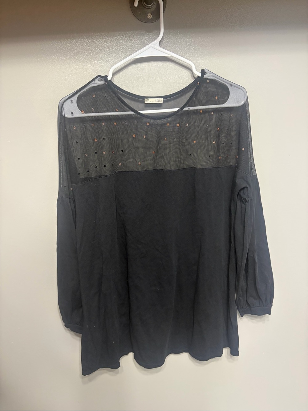 Black Sheer Long Sleeve Women's Top